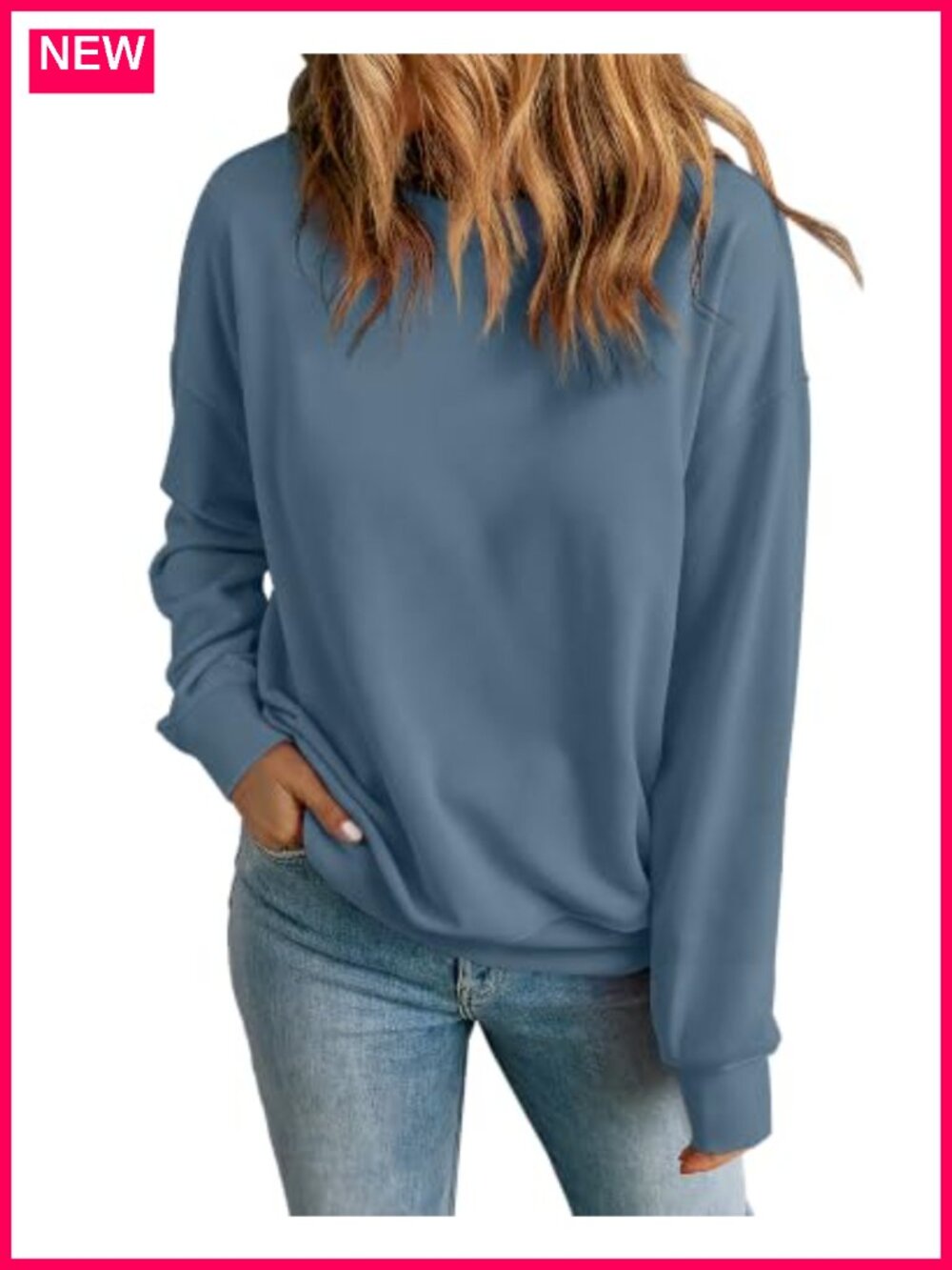 Womens Crew Neck Sweatshirt Long Sleeve Loose Fit Pullover Casual Top